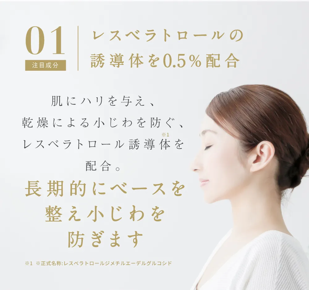 レスベラトロール誘導体配合でハリを与え乾燥小じわを防ぐエイジングケアクリーム